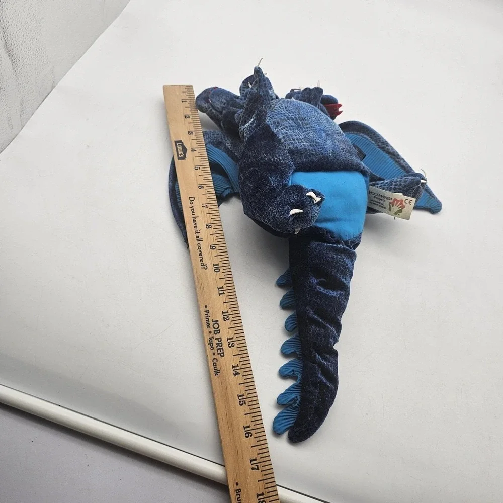 Folkmanis Blue Three Headed Dragon Hand Puppet Plush Stuffed Toy Kids Play 16